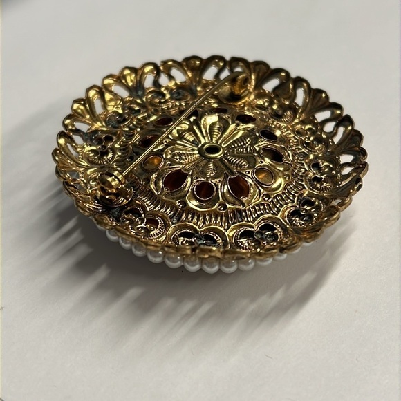 Vintage 2” Round Sugared Filigree Floral Pin Brooch Made in Germany - Picture 2 of 3